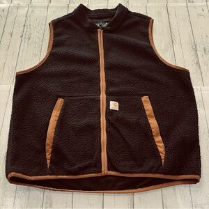 the Carhartt Men's Relaxed Fit Fleece Vest Full Zip Brown Sz XL